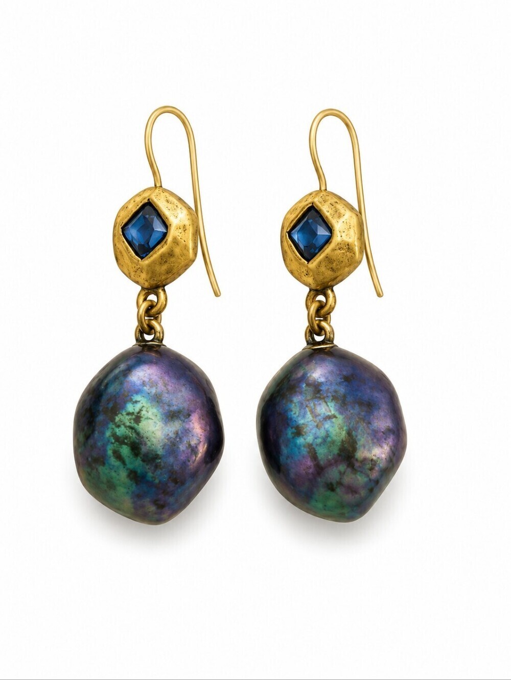 CHICO'S Gold and Blue Drop Dangle Hook Earrings